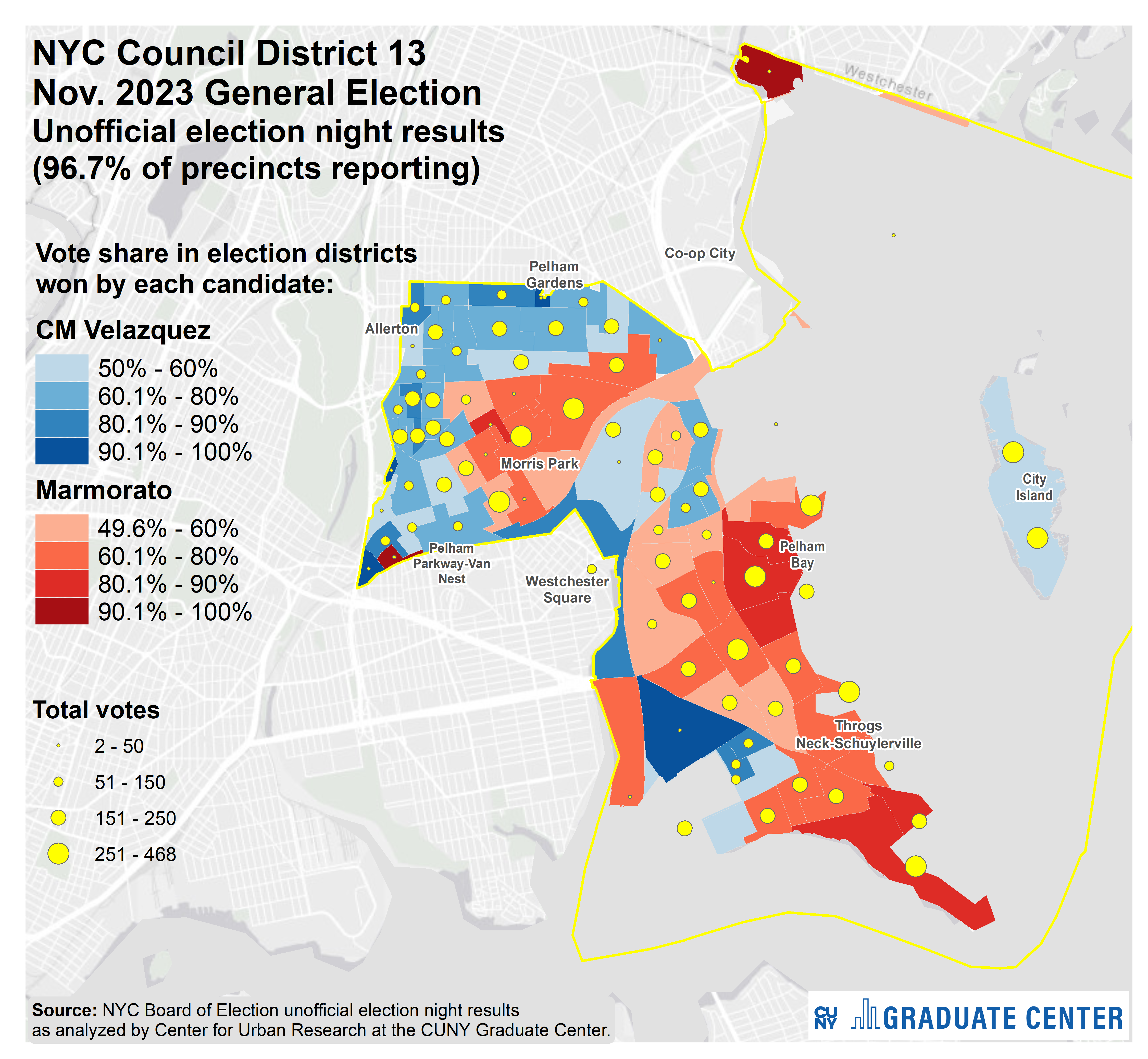 A map showing turnout in election districts.